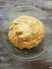 Dough in clear bowl, ready to rise