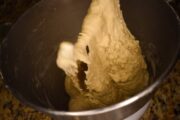 bread dough in mixing bowl