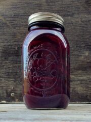 A quart jar of refrigerator pickled red beets.