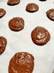 Batter scooped onto parchment paper.
