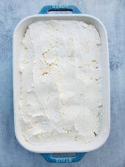 Vanilla ice cream in a pan.