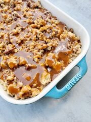 Pan of caramel pecan icecream dessert that's all ready to eat!